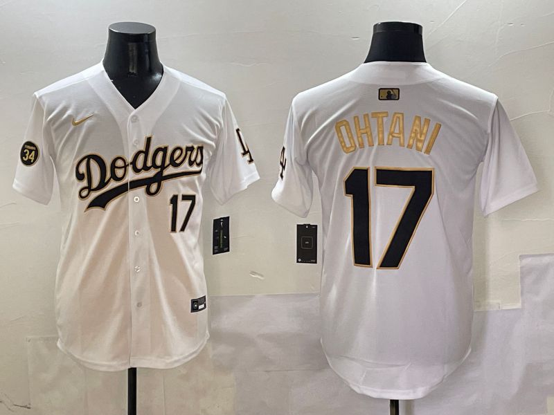 Men Los Angeles Dodgers 17 Ohtani White Black Gold Game Nike 2025 MLB Jersey style 17